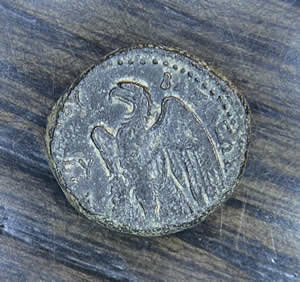 Ptolemy I Soter 305 BC bronze Obverse: Head_of_Alexander the Great wearing elephant scalp Reverse: PTOLEMAIOU BASILEWS with eagle standing wings open on a thunderbolt, EY Daniel 11:5 – “Then the king of the south shall be strong” 